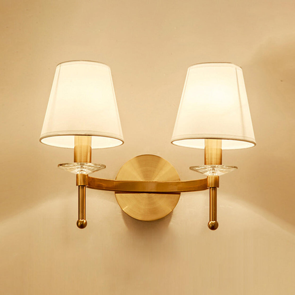 Classic White Fabric Shade Gold Cylinder Wall Sconce Image - 11