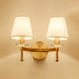 Classic White Fabric Shade Gold Cylinder Wall Sconce Image - 11