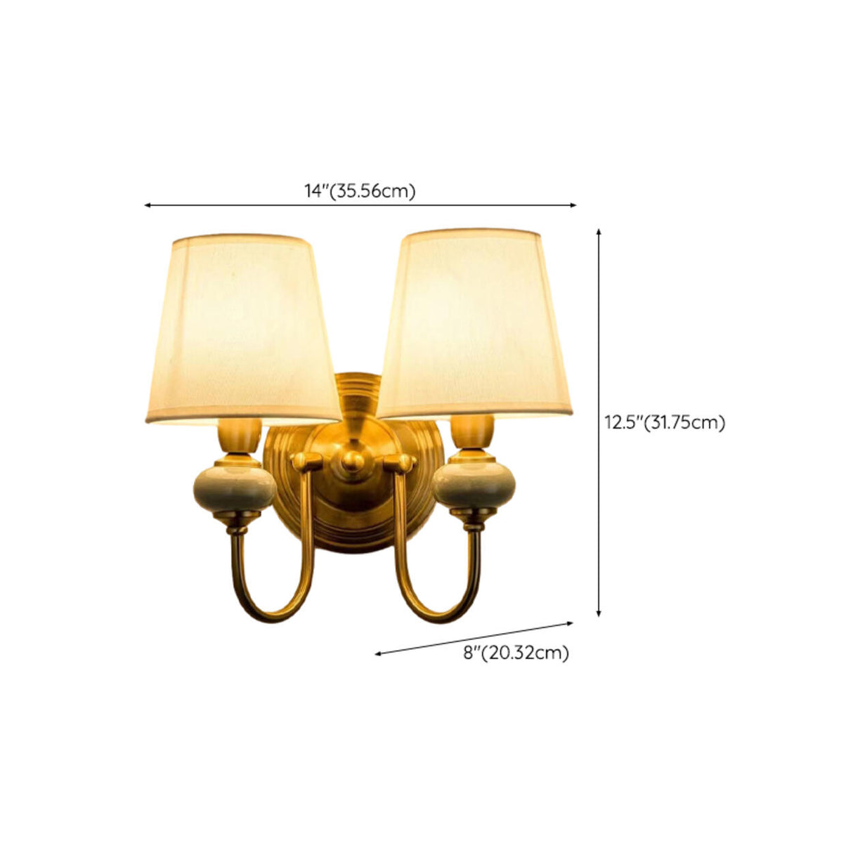 Classic White Fabric Shade Gold Cylinder Wall Sconce Image - 19