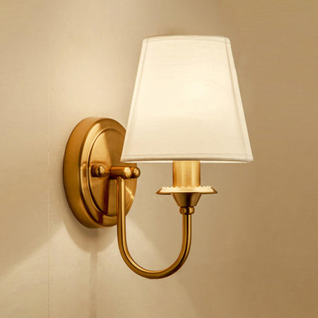 Classic White Fabric Shade Gold Cylinder Wall Sconce Image - 2