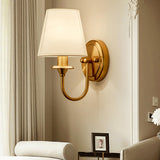 Classic White Fabric Shade Gold Cylinder Wall Sconce Image - 4