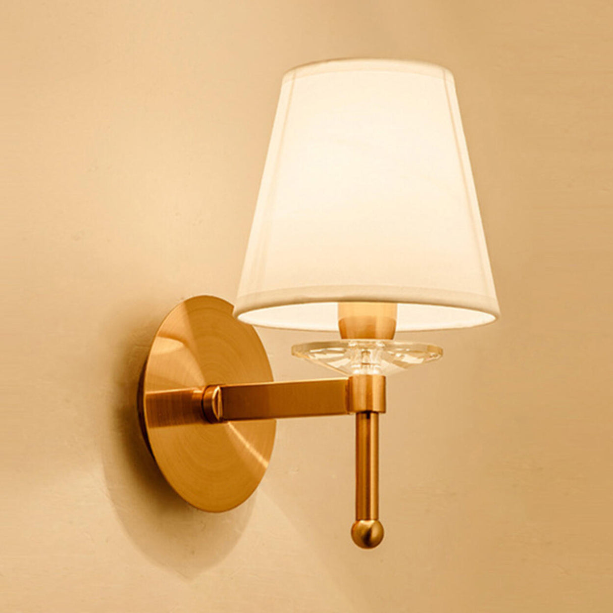 Classic White Fabric Shade Gold Cylinder Wall Sconce Image - 5