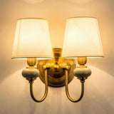 Classic White Fabric Shade Gold Cylinder Wall Sconce Image - 7