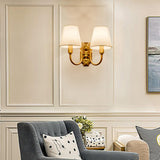 Classic White Fabric Shade Gold Cylinder Wall Sconce Image - 8