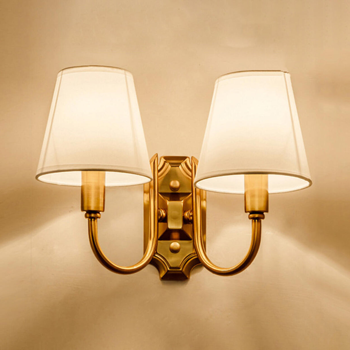 Classic White Fabric Shade Gold Cylinder Wall Sconce Image - 9