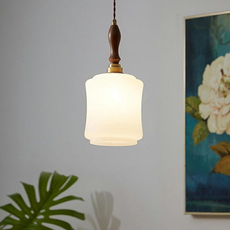 Classic White Glass Cylinder Bedroom Pendant Light Image - 1