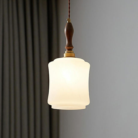 Classic White Glass Cylinder Bedroom Pendant Light Image - 2