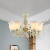 Classic White Milk Glass Blossom Pendant Chandelier Image - 6