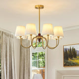 Classic White Pleated Fabric Brass Chandelier Image - 1