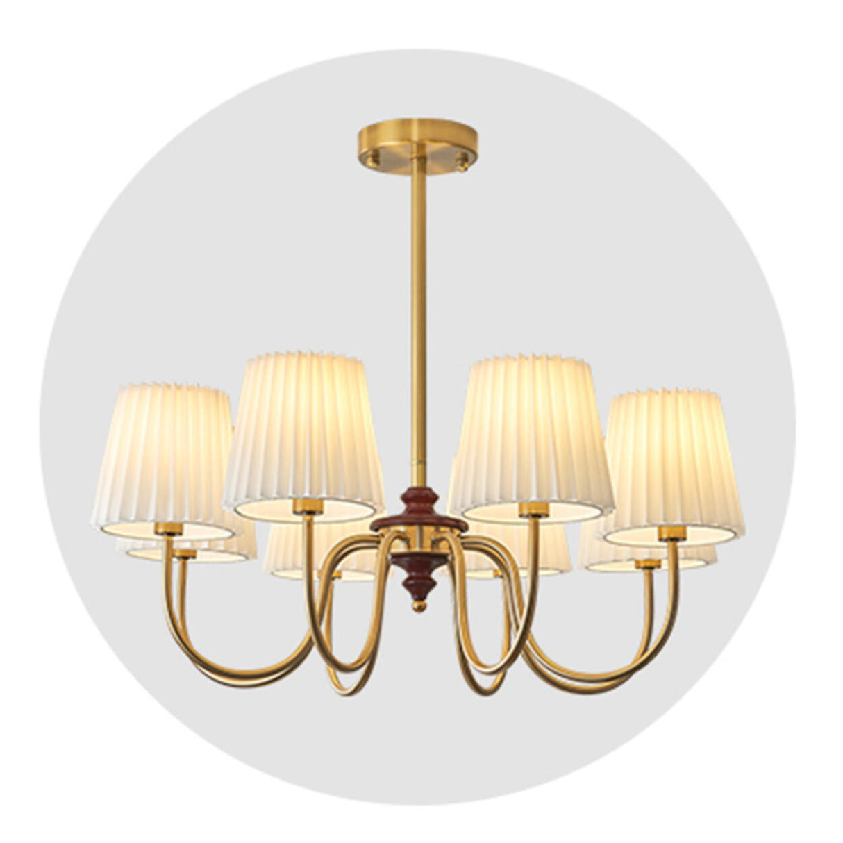 Classic White Pleated Fabric Brass Chandelier Image - 10