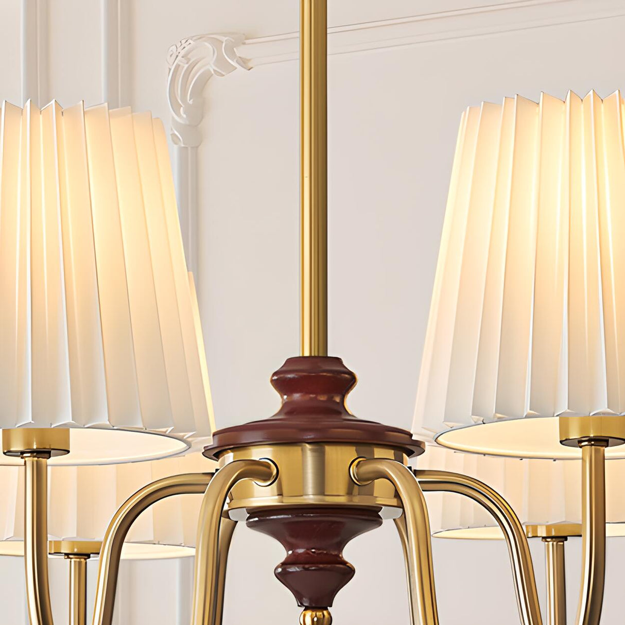 Classic White Pleated Fabric Brass Chandelier Image - 12