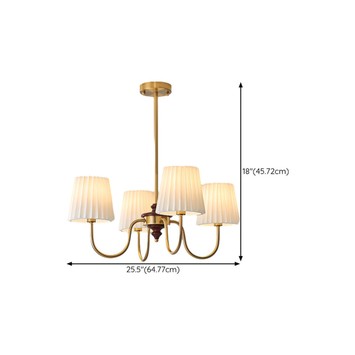 Classic White Pleated Fabric Brass Chandelier 