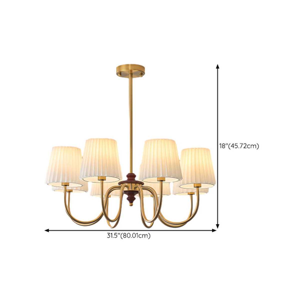 Classic White Pleated Fabric Brass Chandelier Image - 16