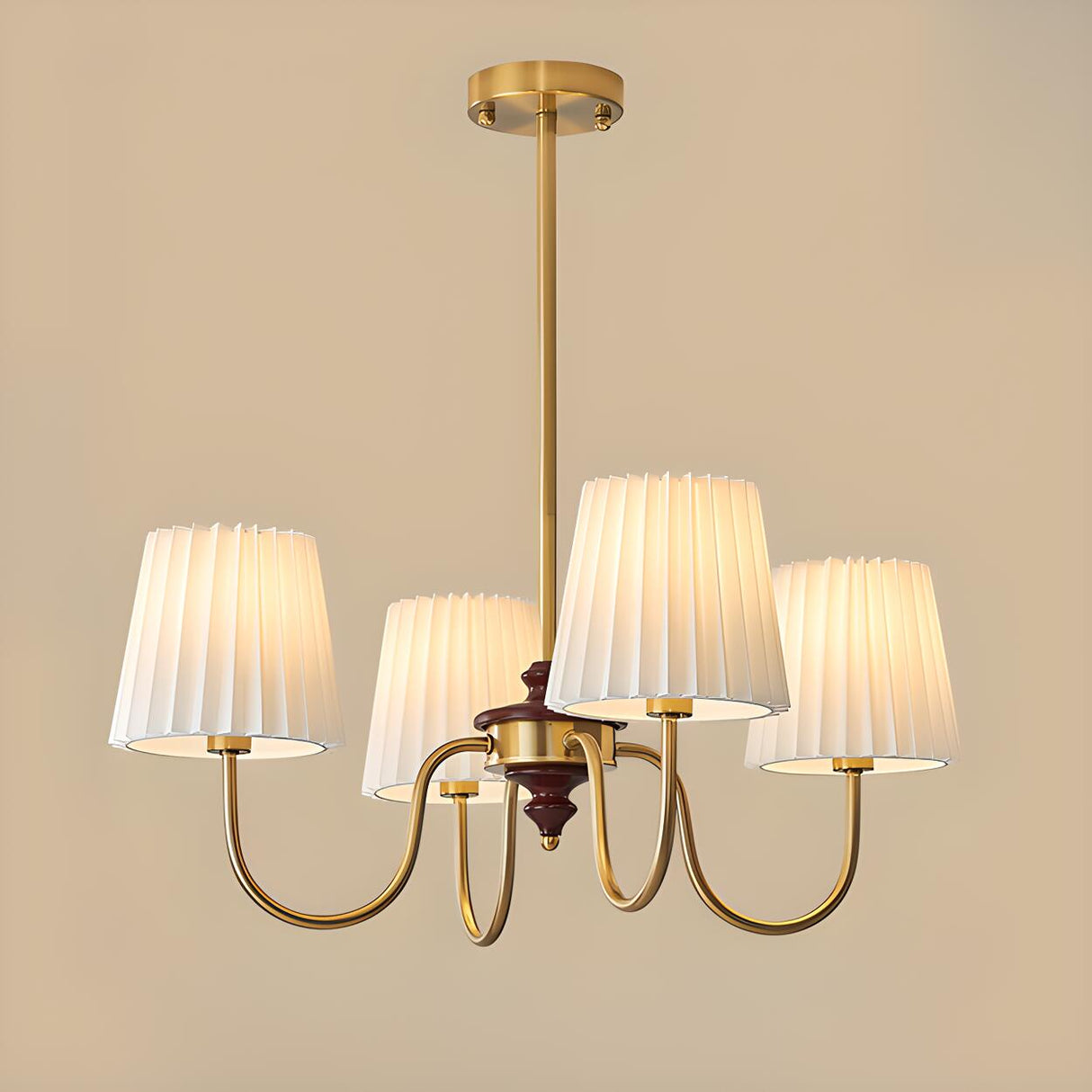 Classic White Pleated Fabric Brass Chandelier Image - 2