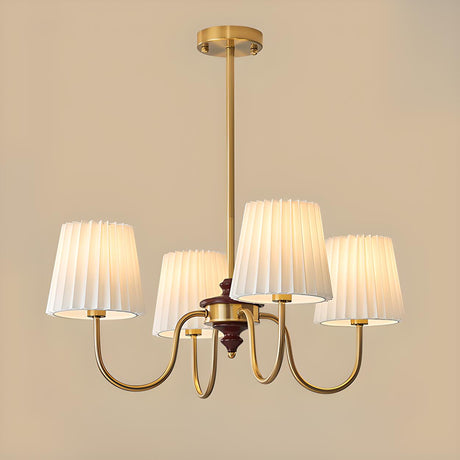 Classic White Pleated Fabric Brass Chandelier Image - 2