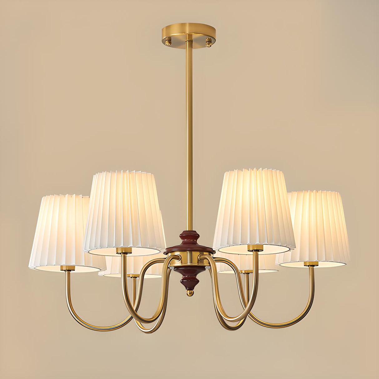 Classic White Pleated Fabric Brass Chandelier Image - 3