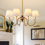 Classic White Pleated Fabric Brass Chandelier Image - 4