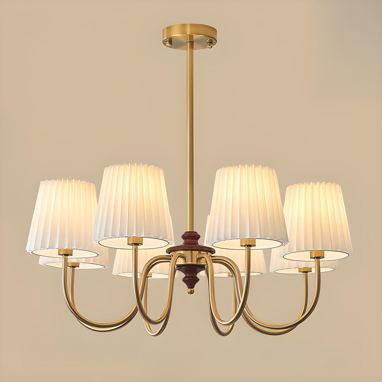 Classic White Pleated Fabric Brass Chandelier Image - 5