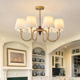 Classic White Pleated Fabric Brass Chandelier Image - 7