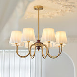 Classic White Pleated Fabric Brass Chandelier Image - 9