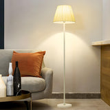 Classic White Pleated Shade Column Metal Floor Lamp Image - 3