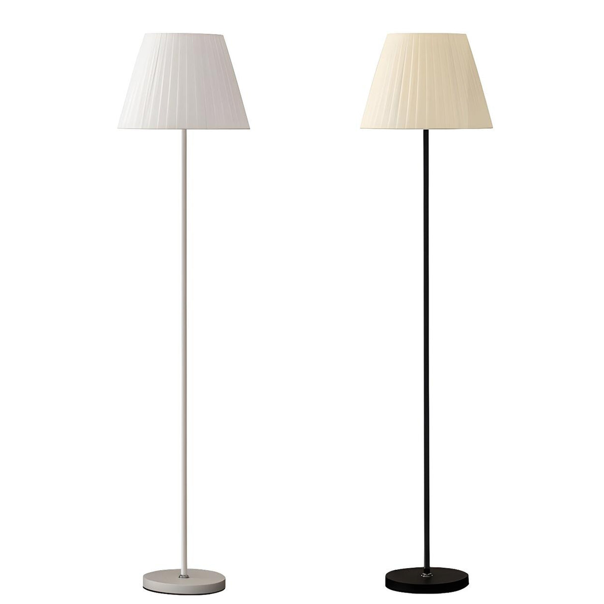 Classic White Pleated Shade Column Metal Floor Lamp Image - 5