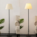 Classic White Pleated Shade Column Metal Floor Lamp Image - 9