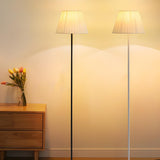 Classic White Pleated Shade Metal LED Floor Lamp Image - 5