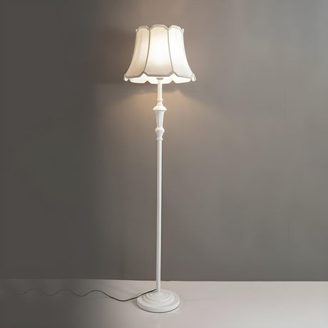 Classic White Scalloped Fabric Bedside Floor Lamp Image - 2