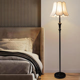 Classic White Scalloped Fabric Bedside Floor Lamp Image - 4