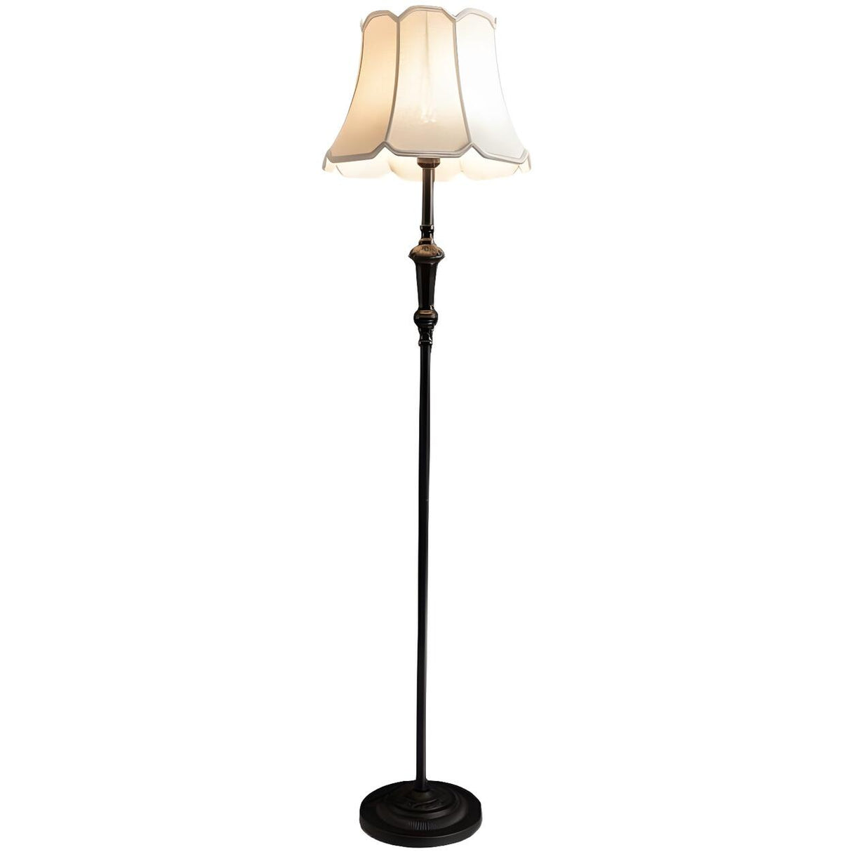 Classic White Scalloped Fabric Bedside Floor Lamp Image - 9