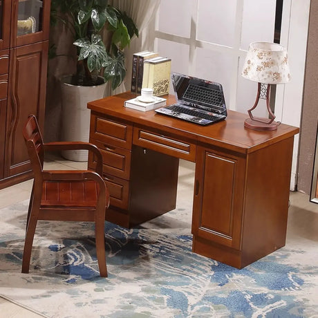 Classic Wood Drawers Cabinet Rectangle Writing Desk Image - 2