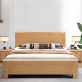 Classic Wood Natural Finish Queen Size Platform Panel Bed Image - 1