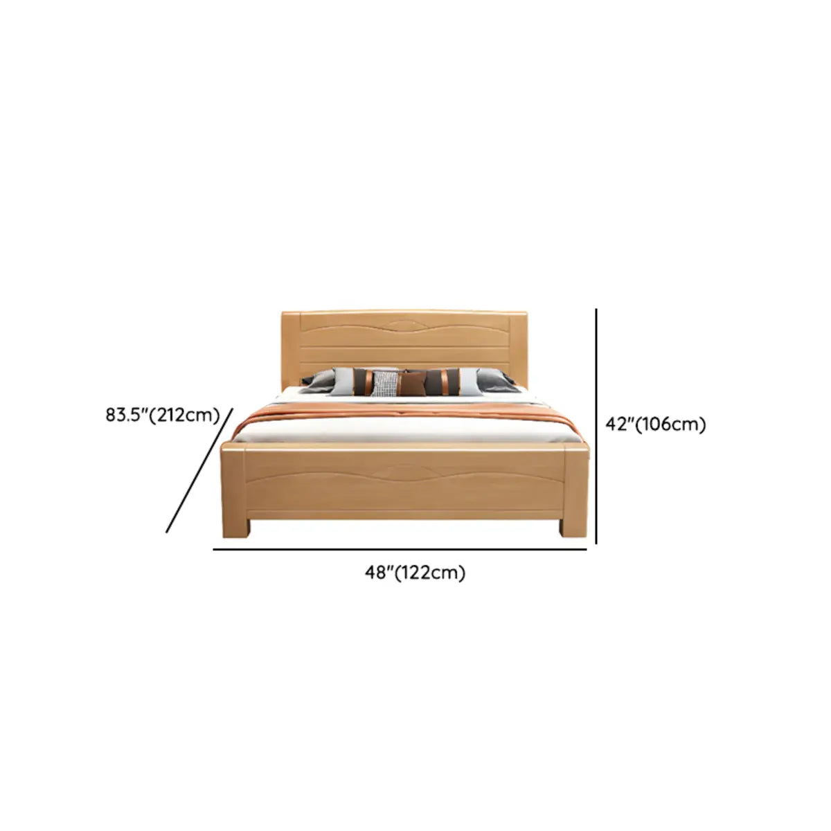 Classic Wood Natural Finish Queen Size Platform Panel Bed Image - 13