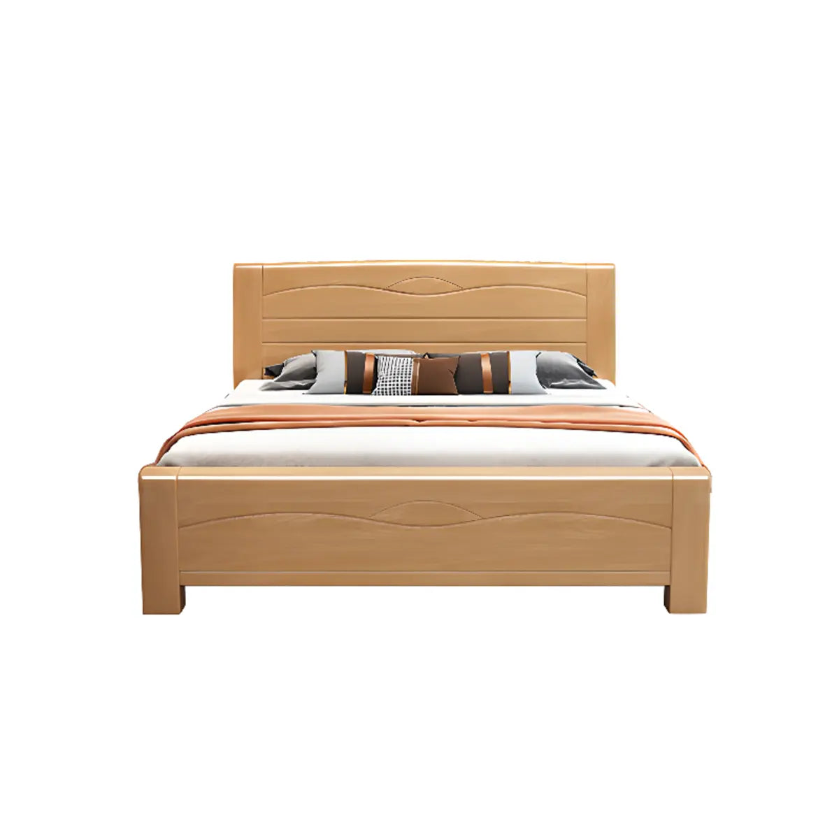 Classic Wood Natural Finish Queen Size Platform Panel Bed Image - 2