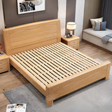 Classic Wood Natural Finish Queen Size Platform Panel Bed Image - 5