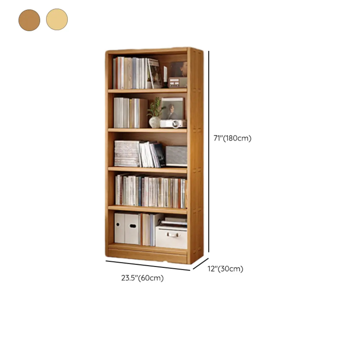 Classic Wooden 5-Tier Rectangle Pine Large Bookcase 