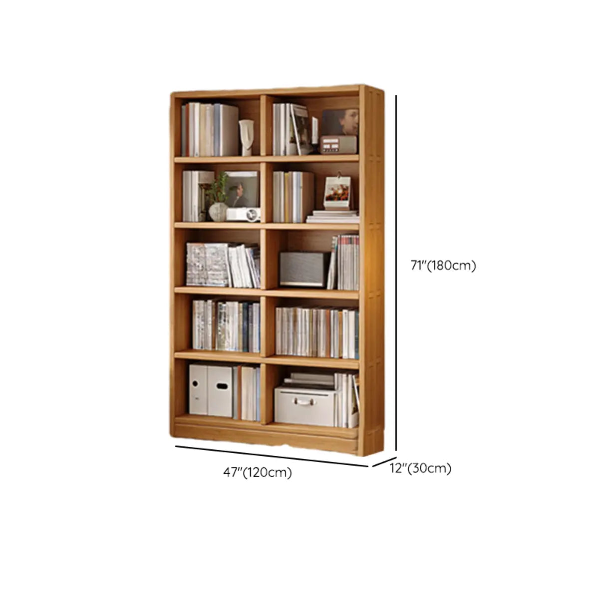 Classic Wooden 5-Tier Rectangle Pine Large Bookcase Image - 15