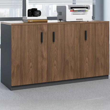 Classic Wooden Brown Office Storage Cabinet with Shelves Image - 2