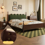 Classic Wooden Brown Queen Green Headboard Storage Bed Image - 1