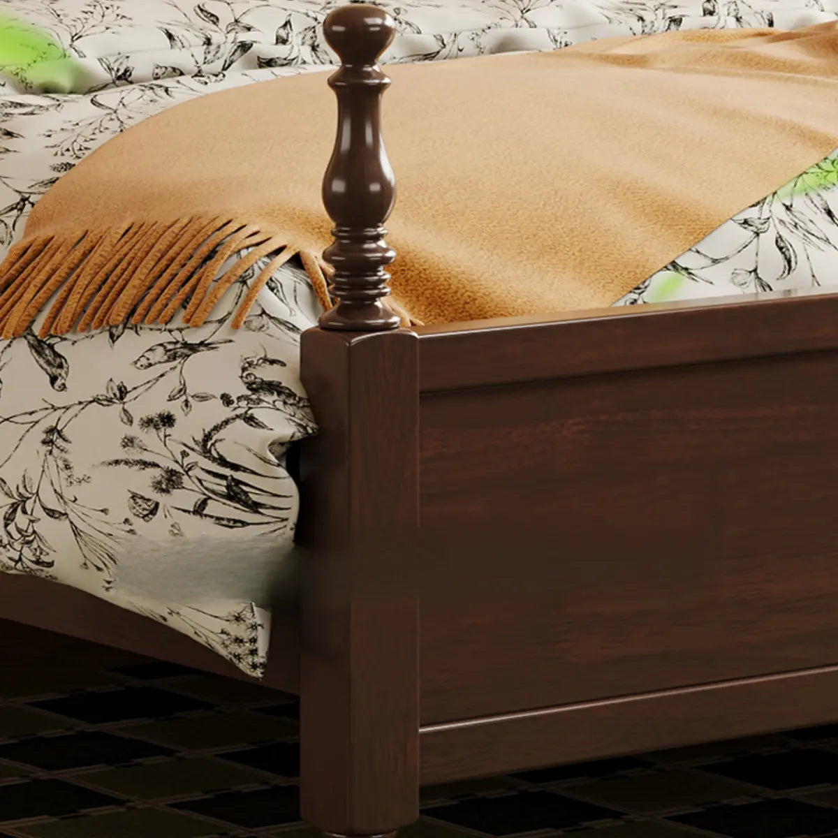 Classic Wooden Brown Queen Green Headboard Storage Bed Image - 11