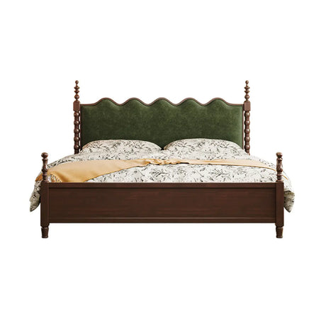 Classic Wooden Brown Queen Green Headboard Storage Bed Image - 2