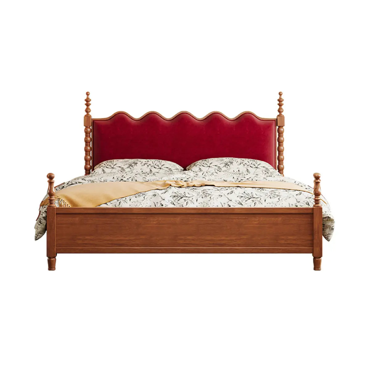 Classic Wooden Brown Queen Green Headboard Storage Bed Image - 3