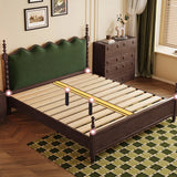 Classic Wooden Brown Queen Green Headboard Storage Bed Image - 8