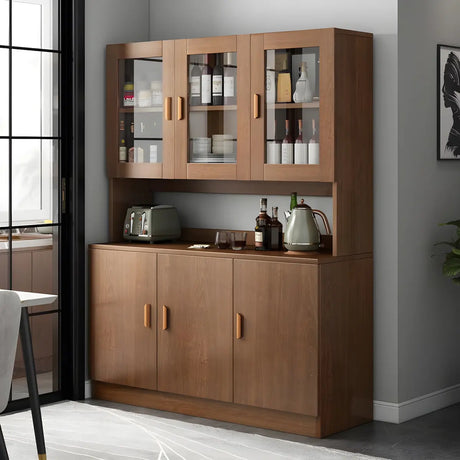 Classic Wooden Dining Room Brown Hutch Wine Cabinet Image - 1