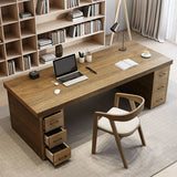 Classic Wooden Rectangle Drawers Double Writing Desk Image - 1