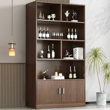 Classic Wooden Rectangular Large Wine Cabinet Brown Image - 2