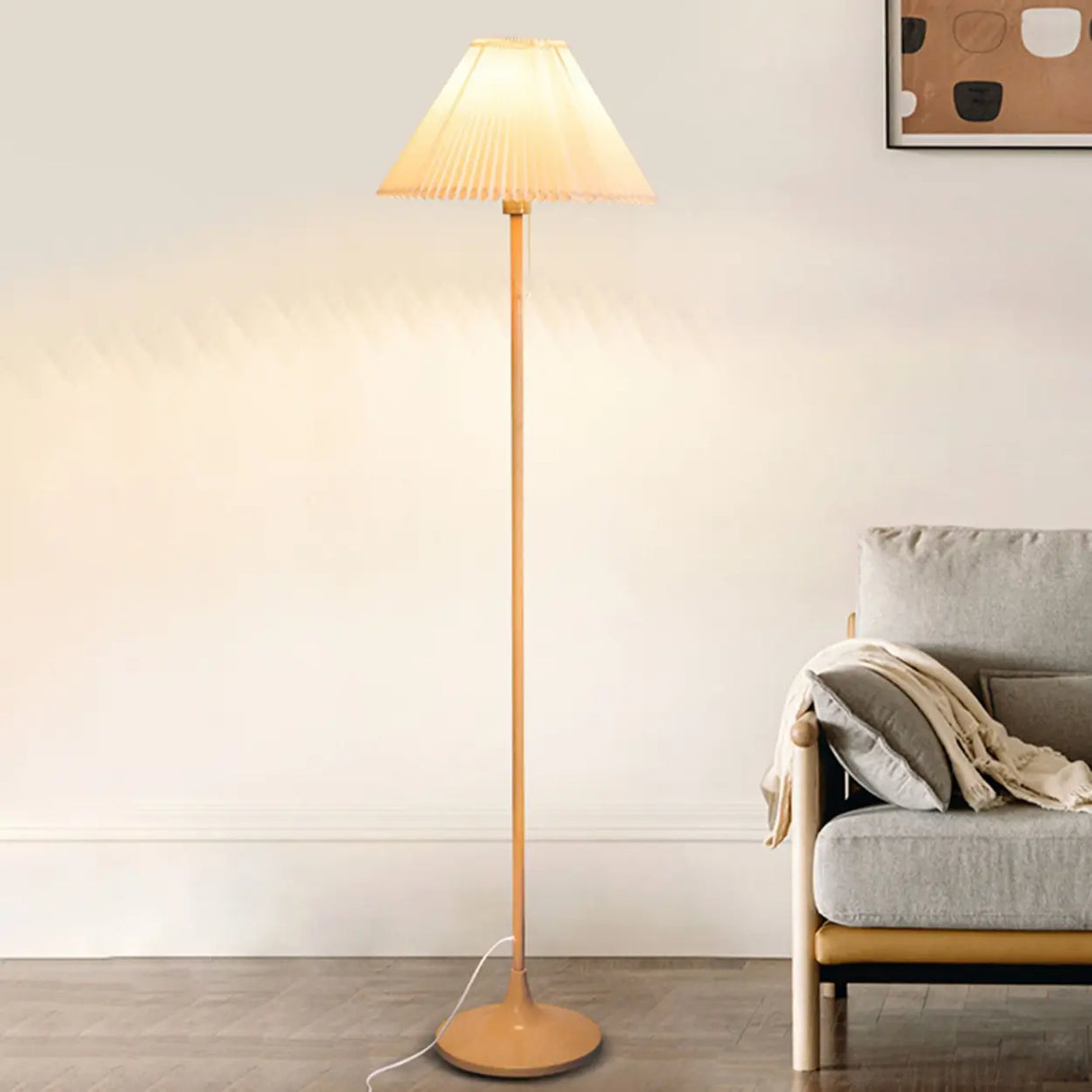 Classic Yellow Metal Floor Lamp with Pleated Shade Image - 10