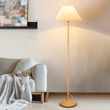 Classic Yellow Metal Floor Lamp with Pleated Shade Image - 4