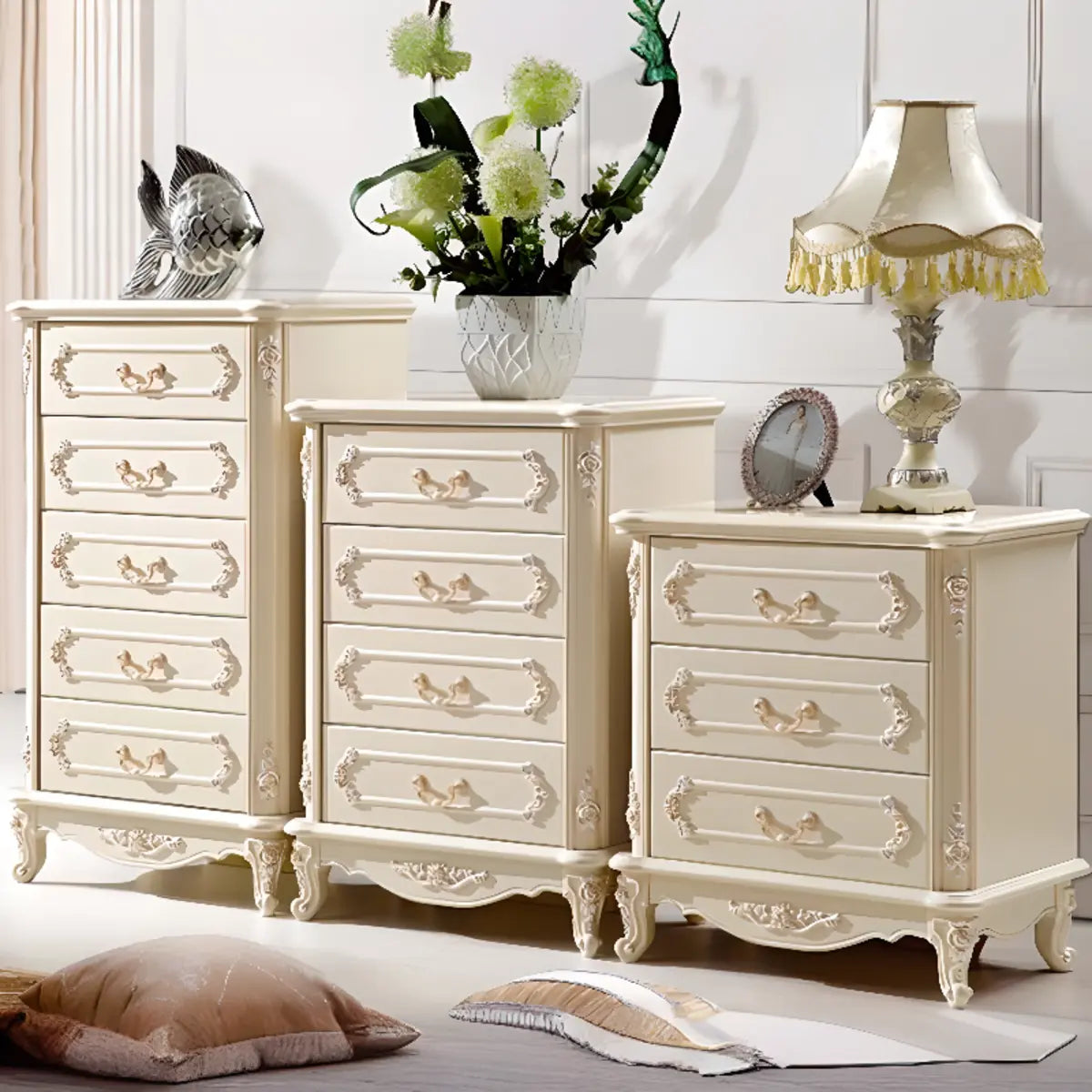 Classical Cream Vertical Wooden Chest with Drawers Image - 1